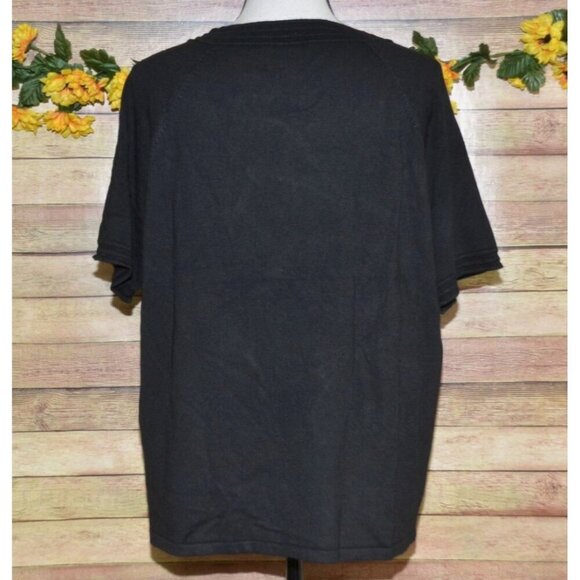 NWT Premise Black V-Neck Ribbed Knit Top Size XL Short Sleeve Stretch Soft Rayon - Picture 5 of 9